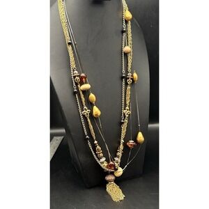 Estate Jewelry Lot Of 3 Necklaces Ethnic Beaded Gold Tone Chain  Casual Corner